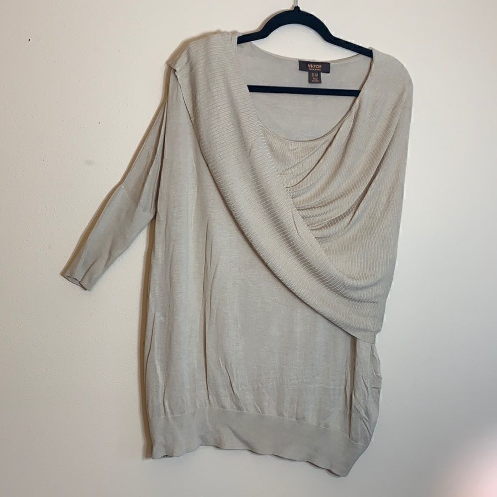 Victor Alfaro brown sweater top with draping shoulder small medium (D1)